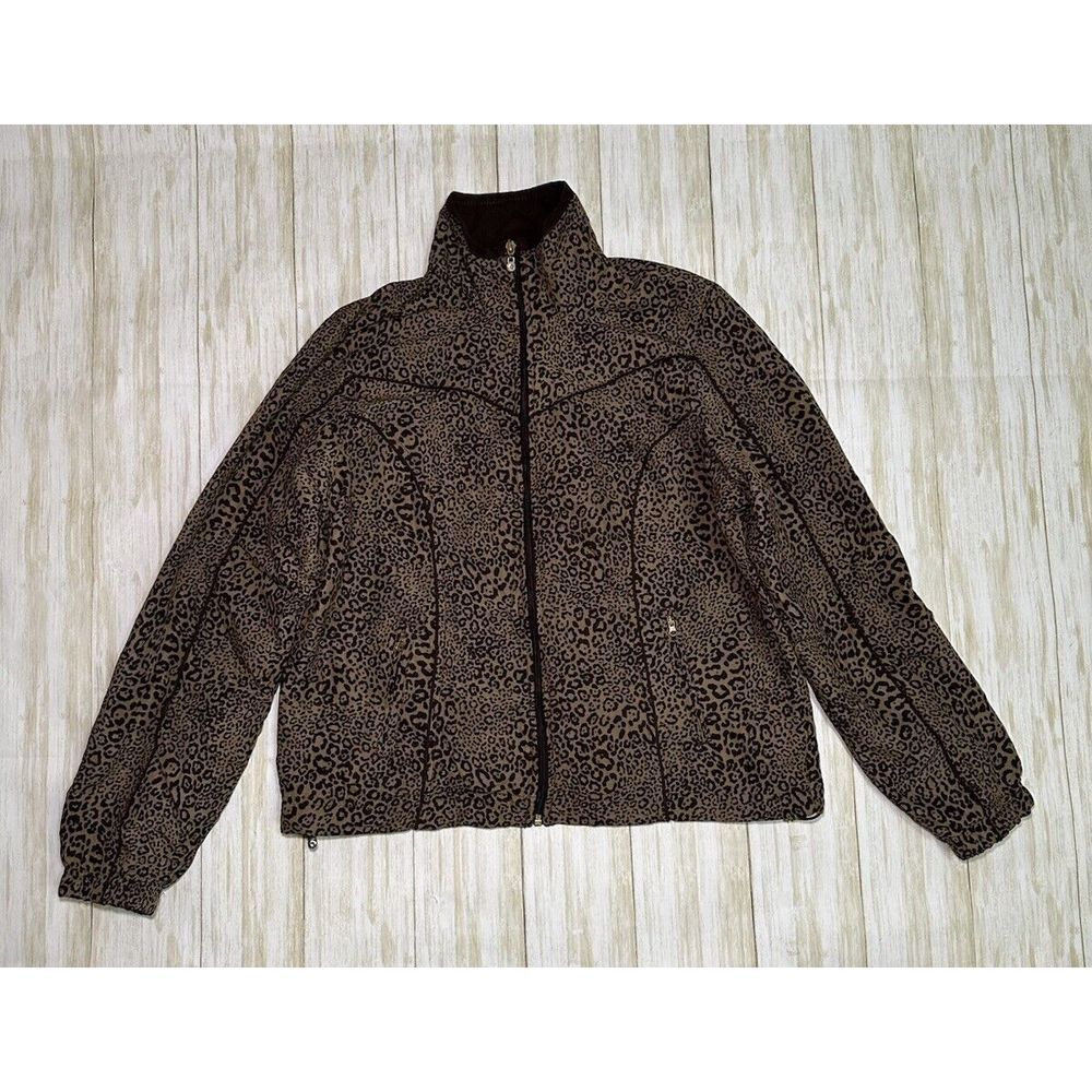 Activology Womens Leopard Print Jacket Full Zip Plus Size PM Pockets‎ Brown